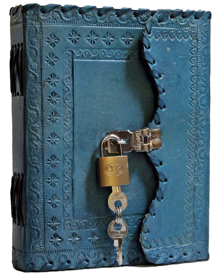 TUZECH Leather Genuine Journal Leather Vintage Diary to Write Poems, Leather Notebook Useful Personal Memoir with C-Lock 7 Inches [Blue]-Tuzech store