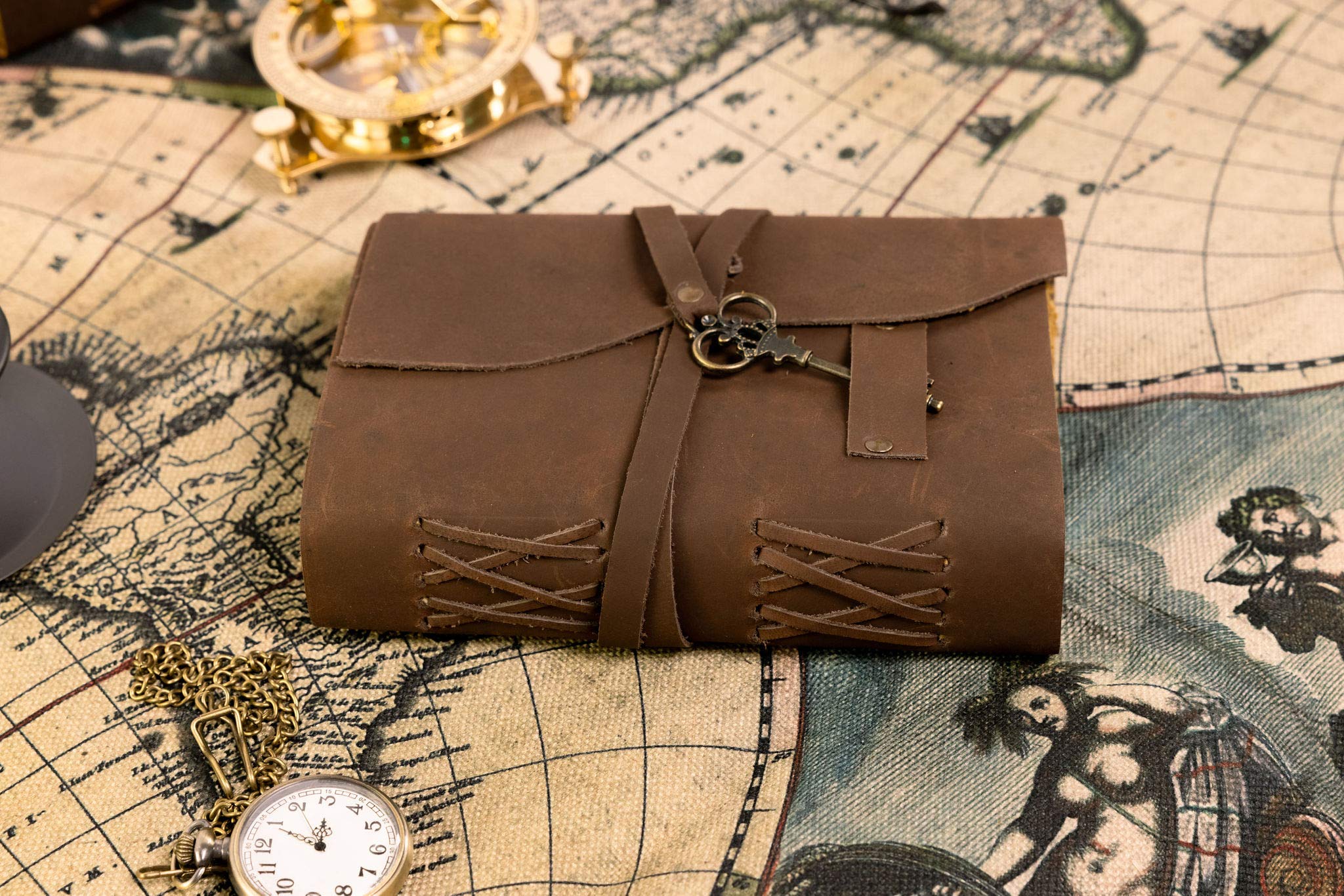 Kosala Leather Journal – Leather Bound Journal with Ancient Looking Paper – Vintage Sketchbook with Handmade Deckle Edge – Antique Journal with Leather Straps and Key – Journal for him and her-Tuzech store