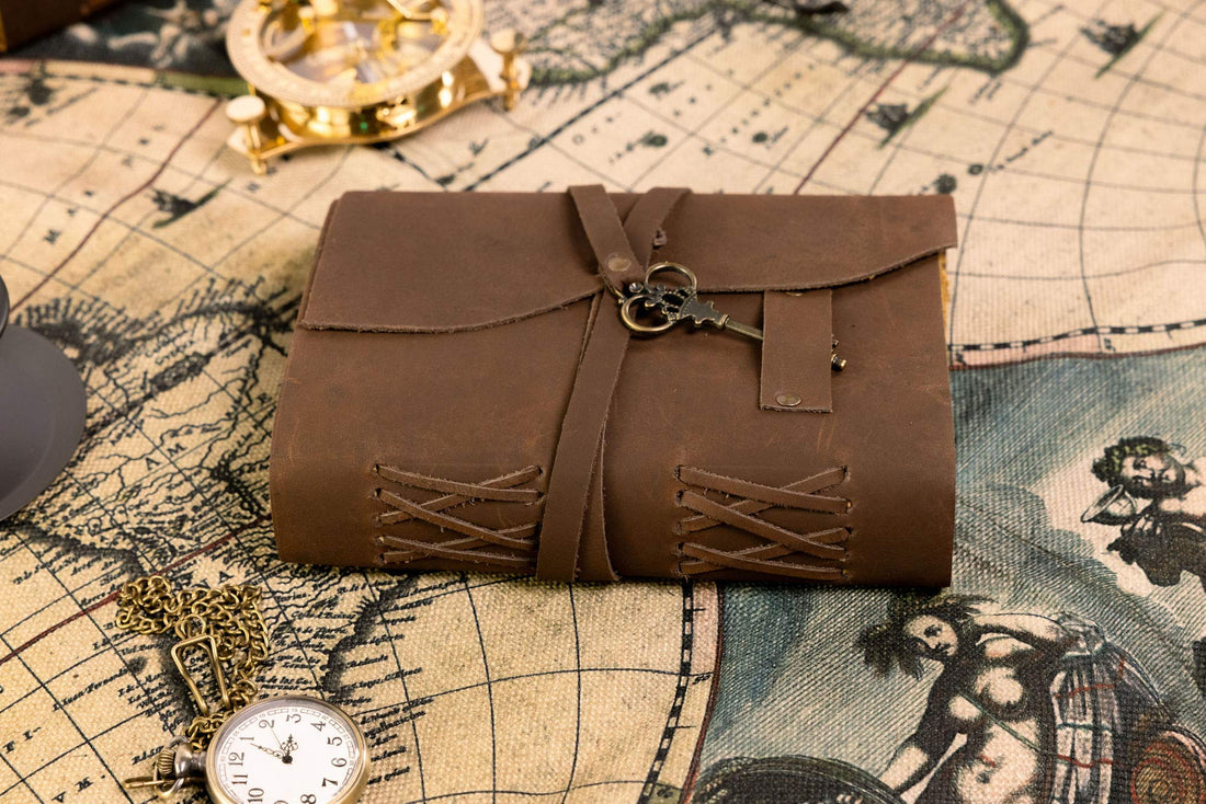 Kosala Leather Journal – Leather Bound Journal with Ancient Looking Paper – Vintage Sketchbook with Handmade Deckle Edge – Antique Journal with Leather Straps and Key – Journal for him and her-Tuzech store