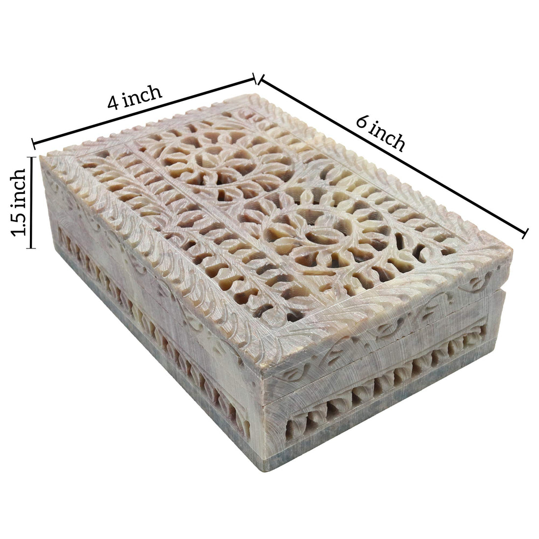 Tuzech Natural Decorative Hand Carved Marble Floral Carving Handmade Jewellery Decorative Marble Box for Jewellery Storage-Tuzech store