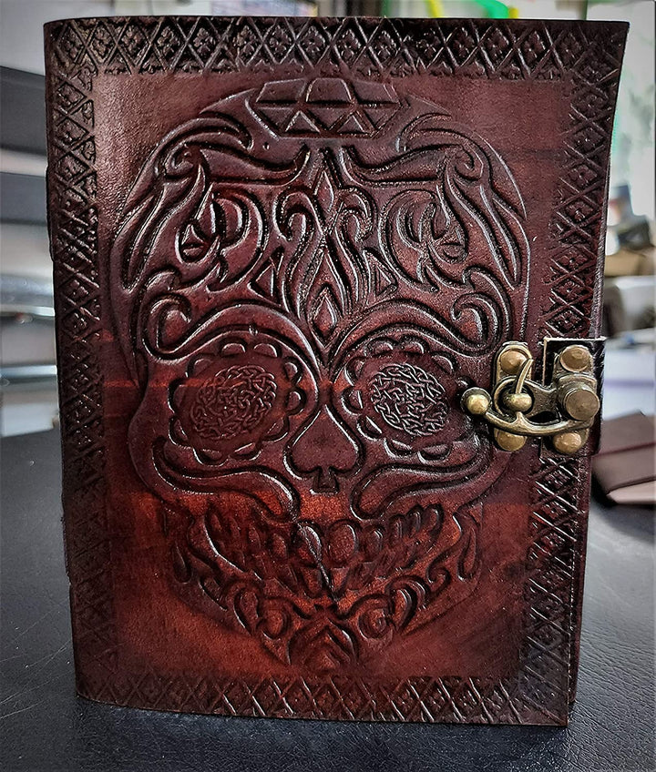 TUZECH Leather Journal Diary Skull Vintage Antique Book Of Shadows Handmade Notebook Sketchpad Hocus Pocus Notepad Gift for Men Women Seven Chakra With Leather Bound 7X5 Inches Brown