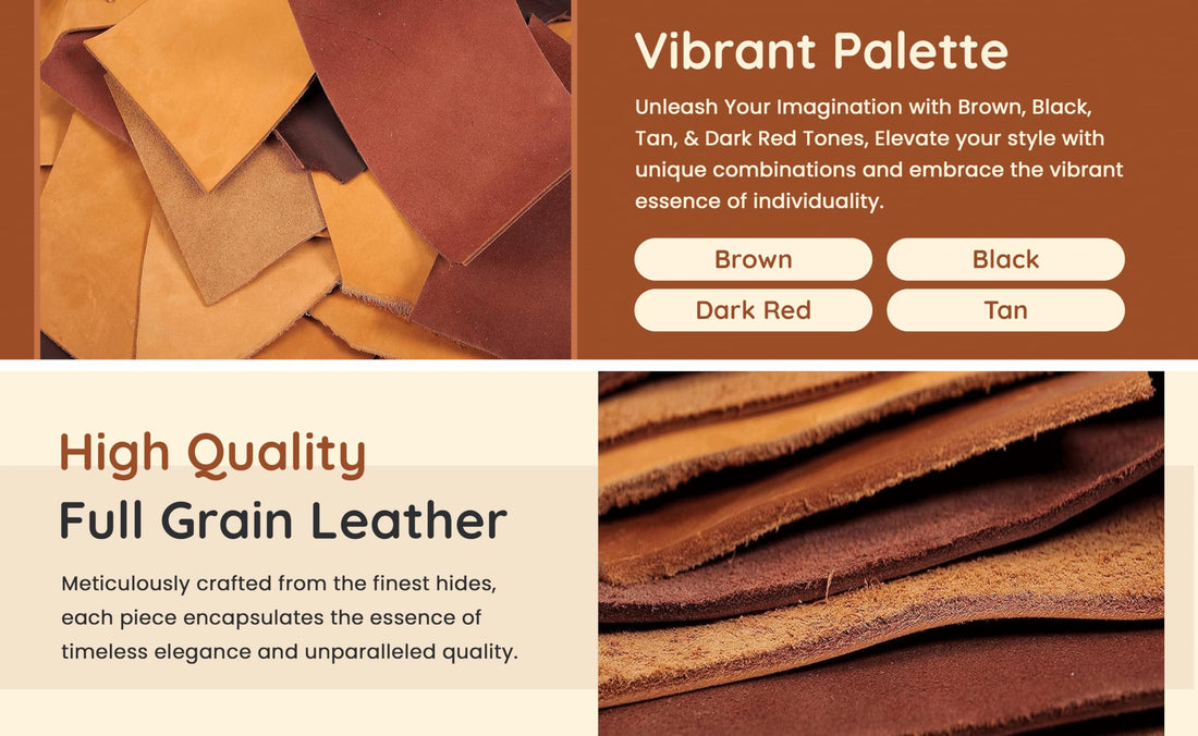 TUZECH Leather Scrap Crafts 1 lbs Leather Scrap - Large Pieces of Full Grain Leather Cowhide Remnants Bag - Design & Make Crafts
