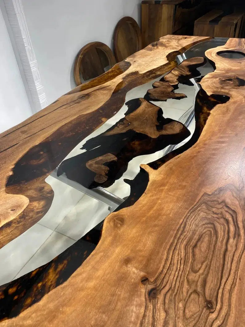 Personalized LARGE EPOXY TABLE, Resin Dining Table For 2 , 4 , 6, 8 River Dining Table Top, Wood Epoxy Coffee Table Top, Living Room Table Top-Tuzech store