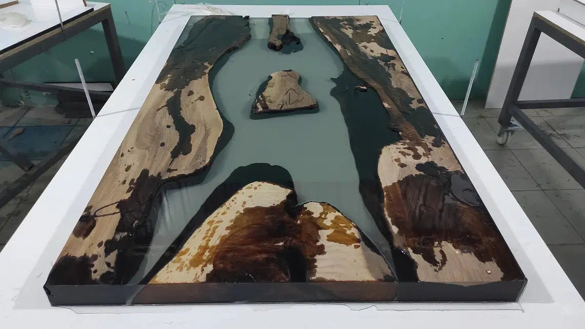 Personalized LARGE EPOXY TABLE, Resin Dining Table For 2 , 4 , 6, 8 River Dining Table Top, Wood Epoxy Coffee Table Top, Living Room Table-Tuzech store