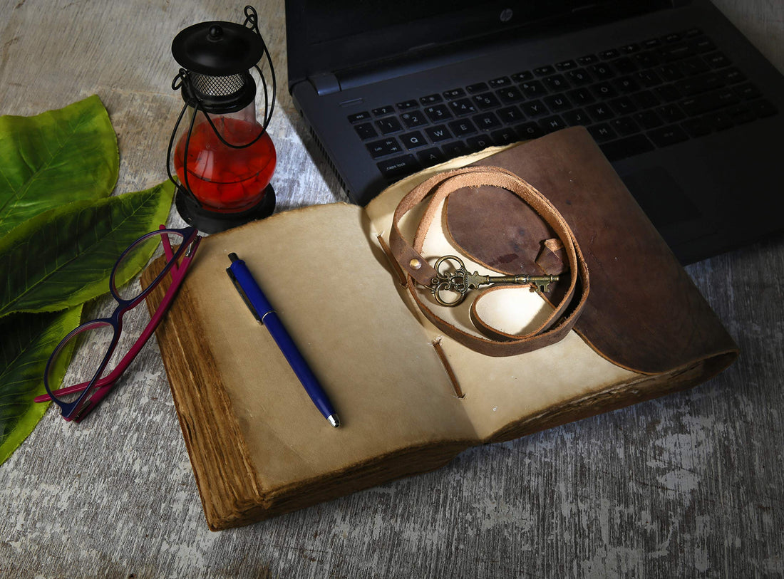 Leather Vintage Journal Retro Travel Diary an Exclusive Handmade Paper Notebook with Key (Brown, 8 inch x 6 inch) Leather Bound Journal Vintage Journal for Man and Women-Tuzech store