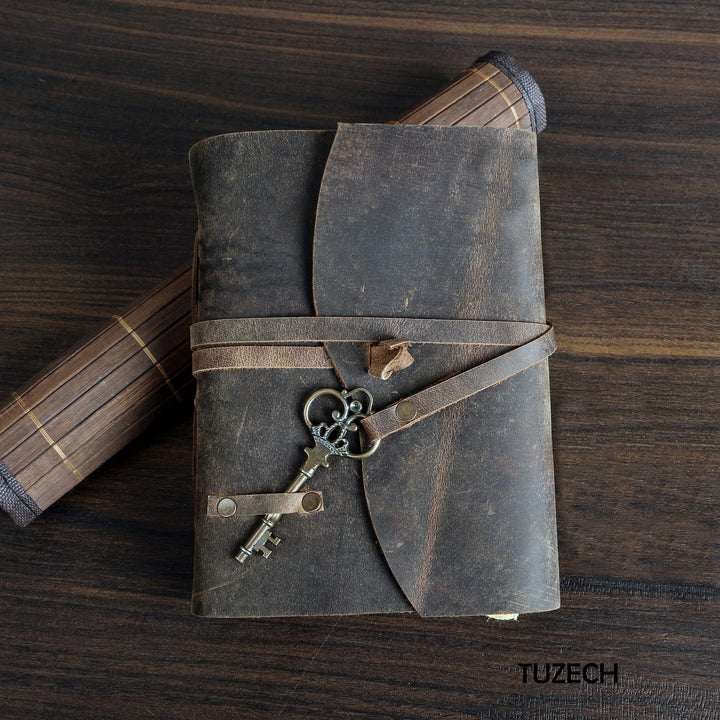 Tuzech Leather Journal for Women Men Gift With Deckle Edge Paper , Leather Scrapbook, Book of Shadows, Vintage Journal, Old Books, Grimoire, Antique Drawing Sketchbook Colourful Paper 7 by 5 Inches-Tuzech store