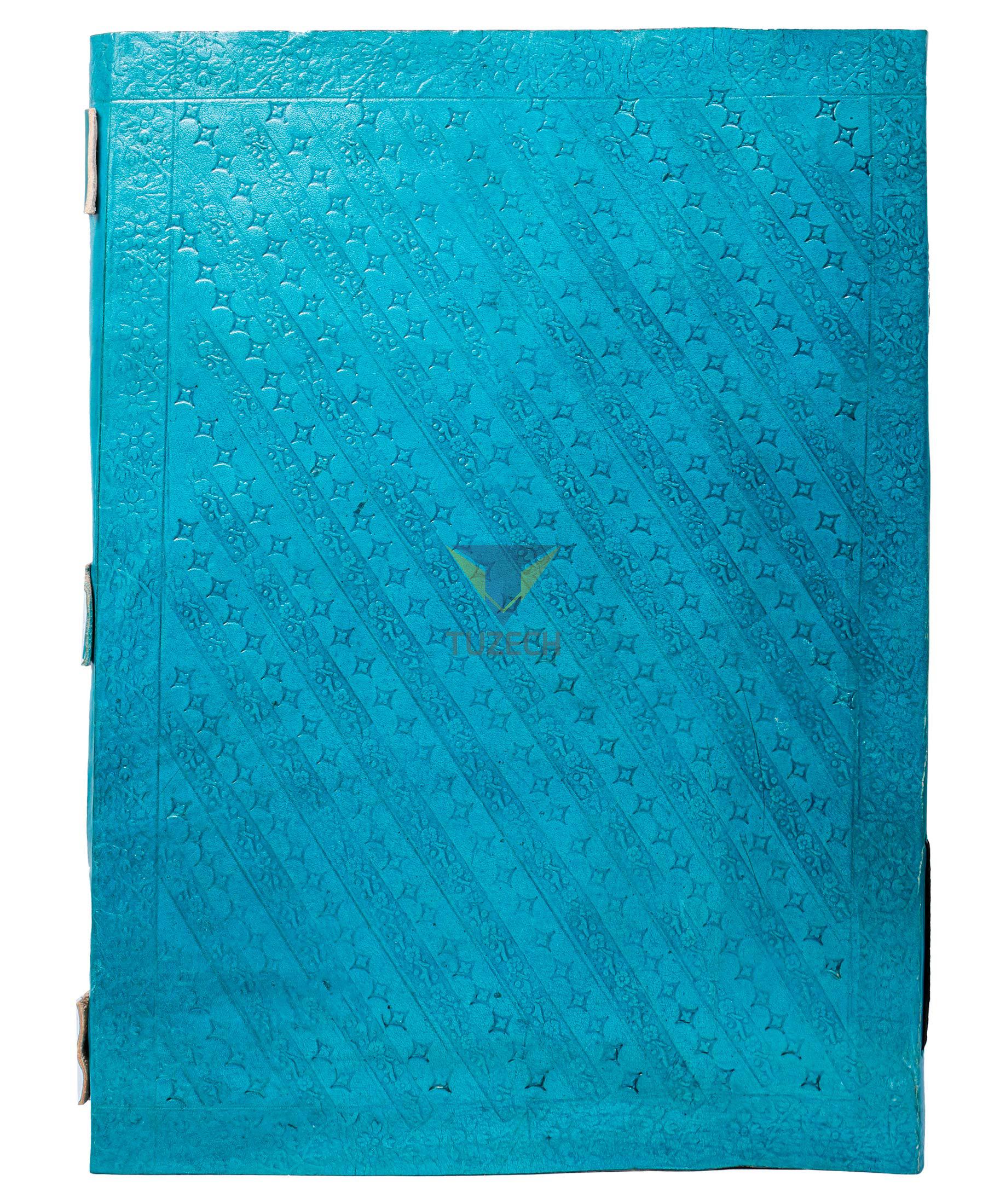 Tuzech Handmade Unique and Antique Notebook Diary for Men Women Nice Tree Embossed Design in Turquoise Color Brass Lock for Nice Closer Unlined Paper 18x13 Inches-Tuzech store