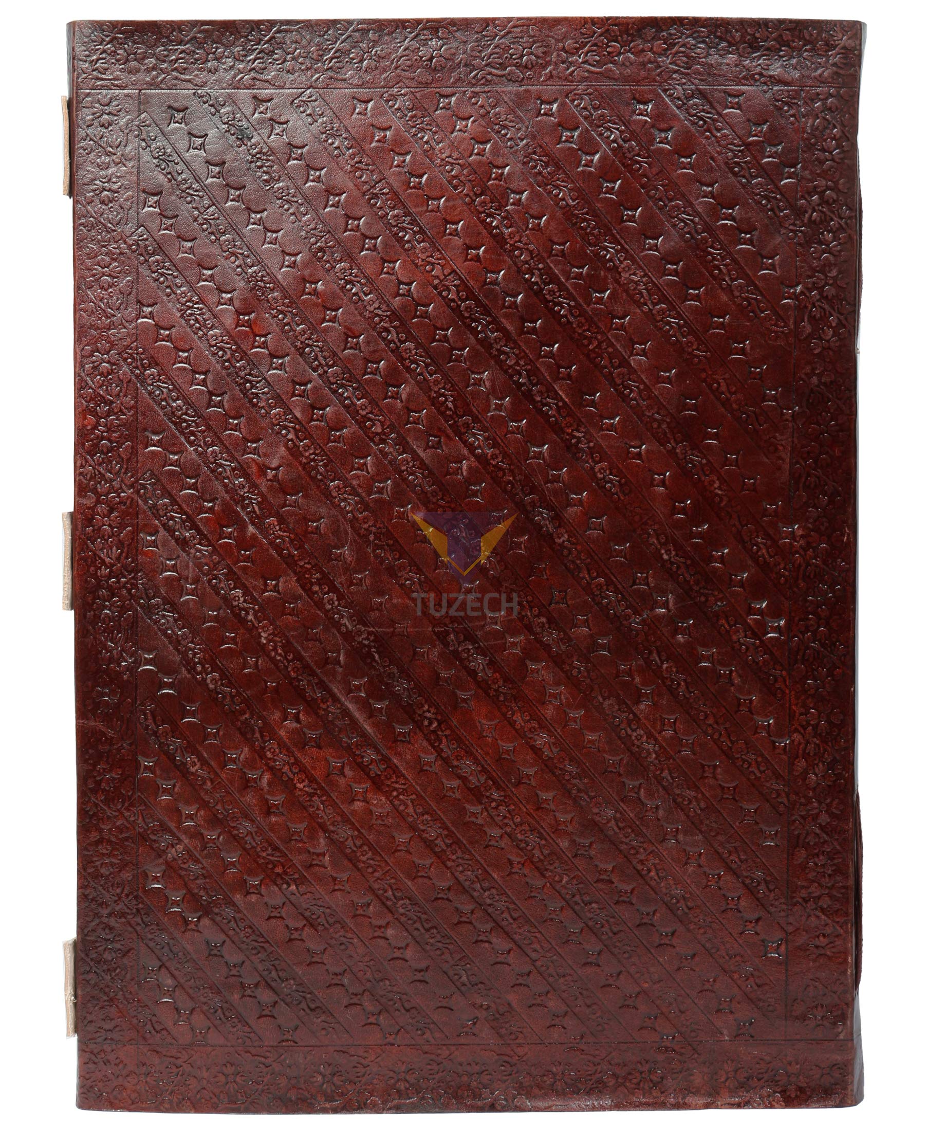 Tuzech Handmade Unique and Antique Notebook Diary for Men Women Nice Tree Embossed Design in Turquoise Color Brass Lock for Nice Closer Unlined Paper 18x13 Inches-Tuzech store