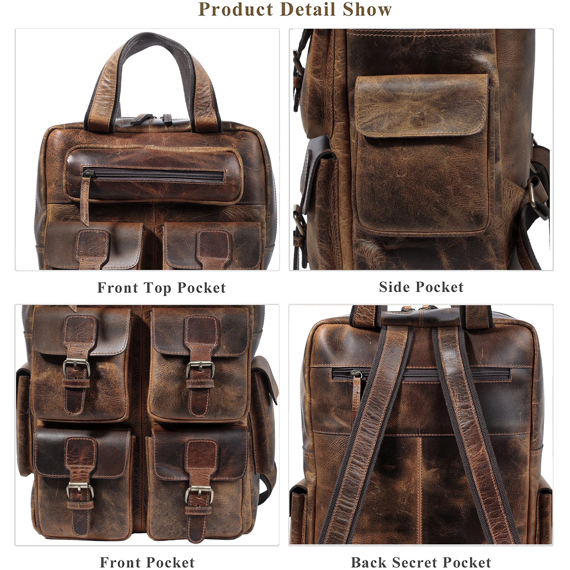 TUZECH Genuine leather Vintage Handmade Stylish Leather Trendy Unique Backpack Rucksack Bag for Unisex (16 Inch)