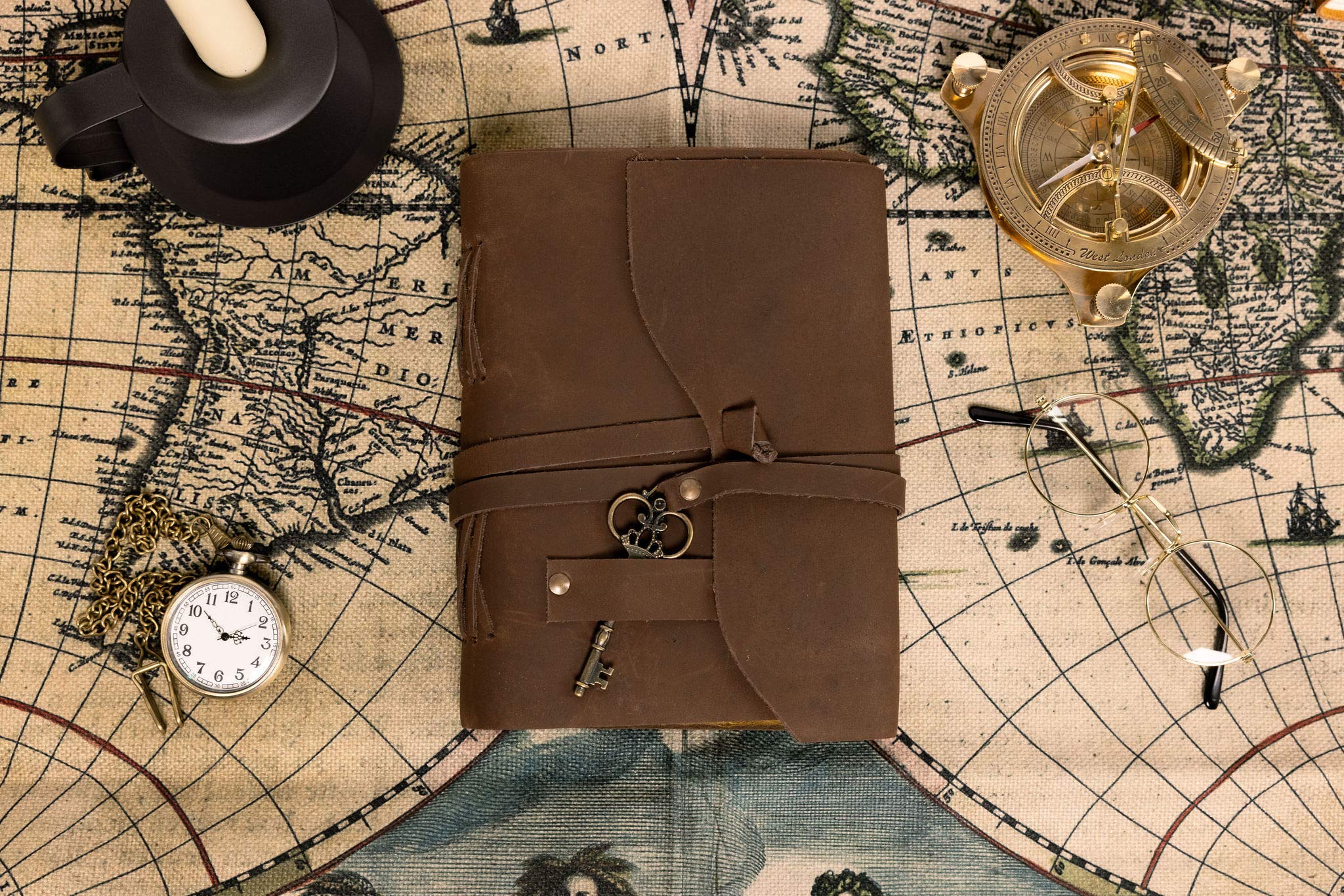 Kosala Leather Journal – Leather Bound Journal with Ancient Looking Paper – Vintage Sketchbook with Handmade Deckle Edge – Antique Journal with Leather Straps and Key – Journal for him and her-Tuzech store
