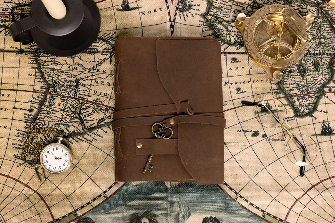 Kosala Leather Journal – Leather Bound Journal with Ancient Looking Paper – Vintage Sketchbook with Handmade Deckle Edge – Antique Journal with Leather Straps and Key – Journal for him and her-Tuzech store