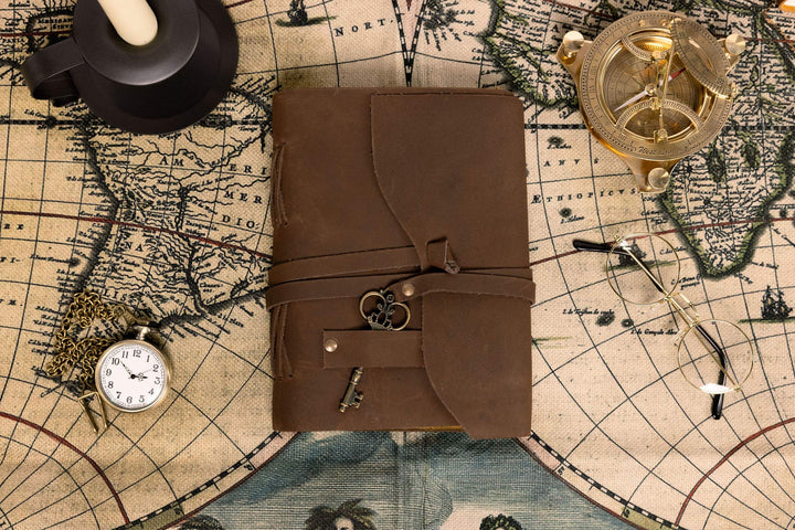 Kosala Leather Journal – Leather Bound Journal with Ancient Looking Paper – Vintage Sketchbook with Handmade Deckle Edge – Antique Journal with Leather Straps and Key – Journal for him and her-Tuzech store