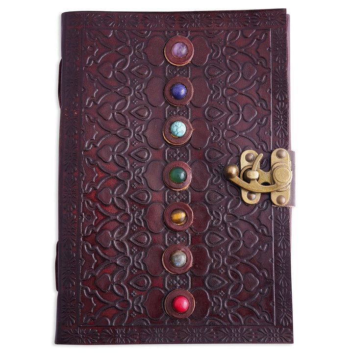 Chakra Gem Stone Journal with premium silver pen and cotton giftbag, By Creoly-Tuzech store