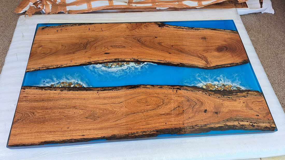 Customized Large Epoxy Table, Blue Resin Dining Table with Stones for 2, 4, 6, 8, Epoxy Coffee Table, Living Room Table, Home décor