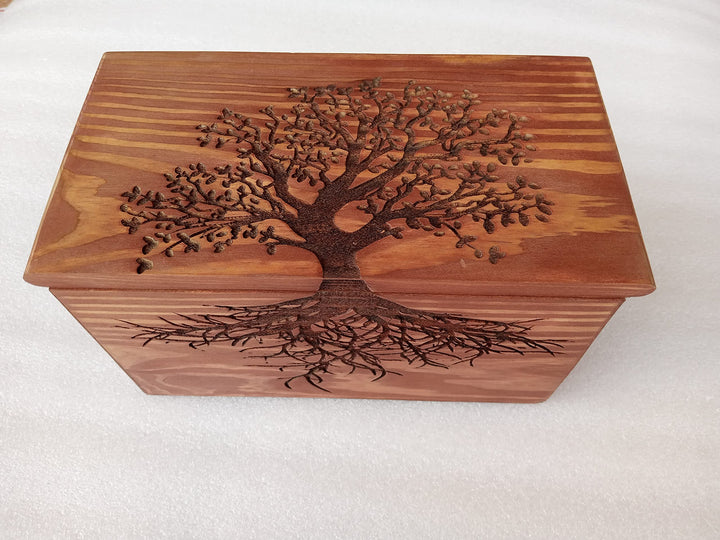 Customizable Wooden Adult Urns Or Pet Cremation Urns Human Ashes Decorative Wooden Urns for Ashe Burial Funeral Urns, Tree Embossed (Brown)