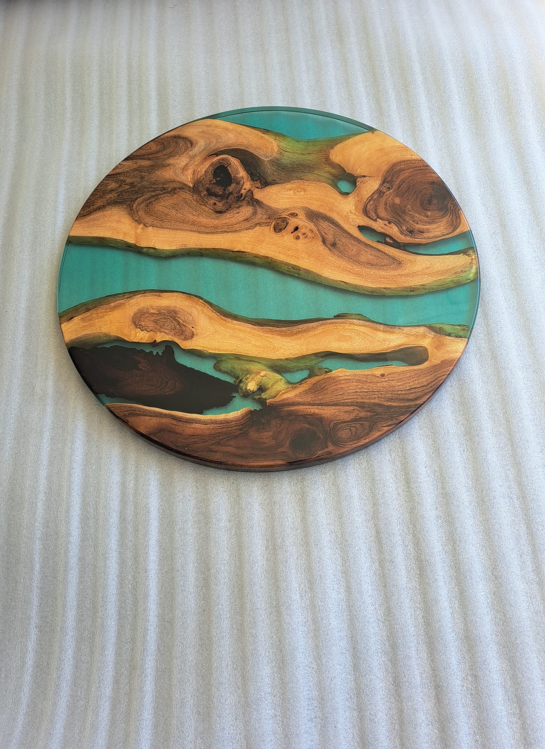 Customized Resin Epoxy Round Top Table, Solid Wood & Blue Epoxy Resin, Epoxy River Round Top, Kitchen Top, Live Edge, Flexible Customized