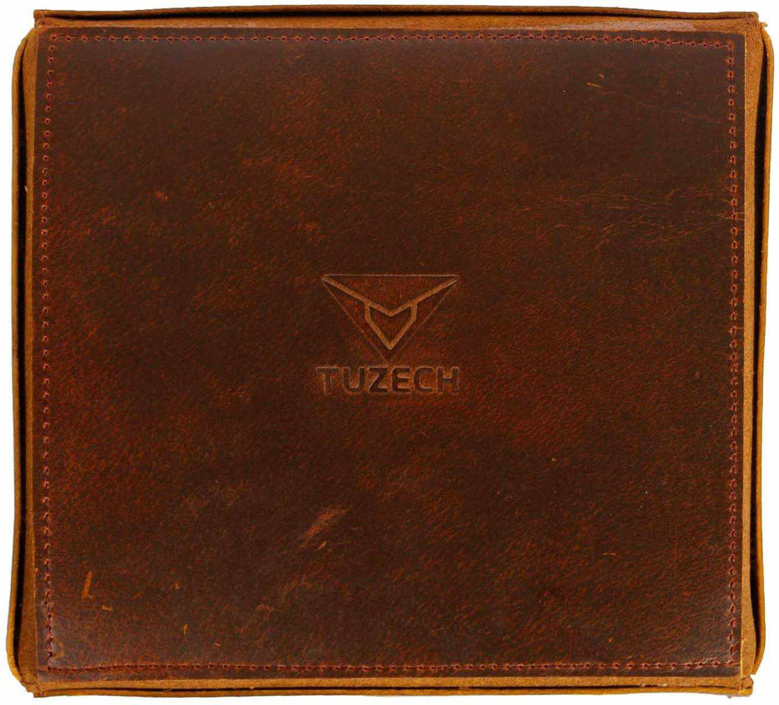 Leather Catchall Change Keys Coins Jewels Tray Organizer Box for Nightstand Big Storage Handmade Antique Brass Studs Decoration for Coin, Key, Phone (Bourbon Brown)-Tuzech store