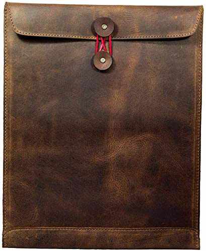 Leather Document Holder Mailing Envelope,Office & Work Resume Sales Portfolio Binder Folder-Interview/Legal Document Organizer Handmade Bourbon Brown (12.5 inches)-Tuzech store