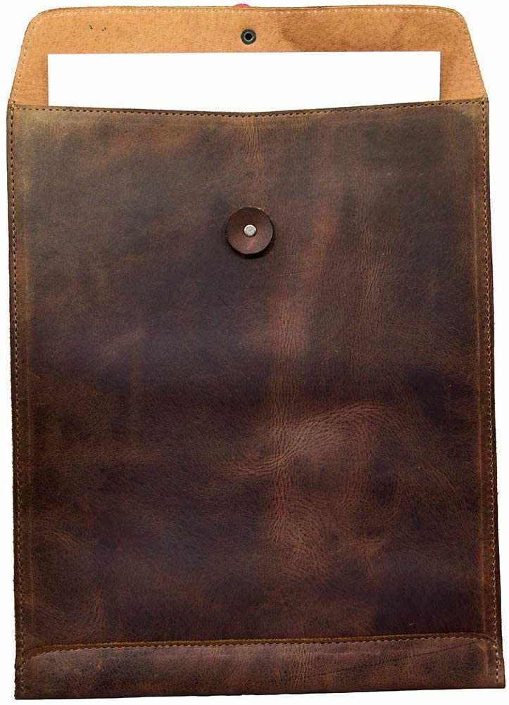 Leather Document Holder Mailing Envelope,Office & Work Resume Sales Portfolio Binder Folder-Interview/Legal Document Organizer Handmade Bourbon Brown (12.5 inches)-Tuzech store