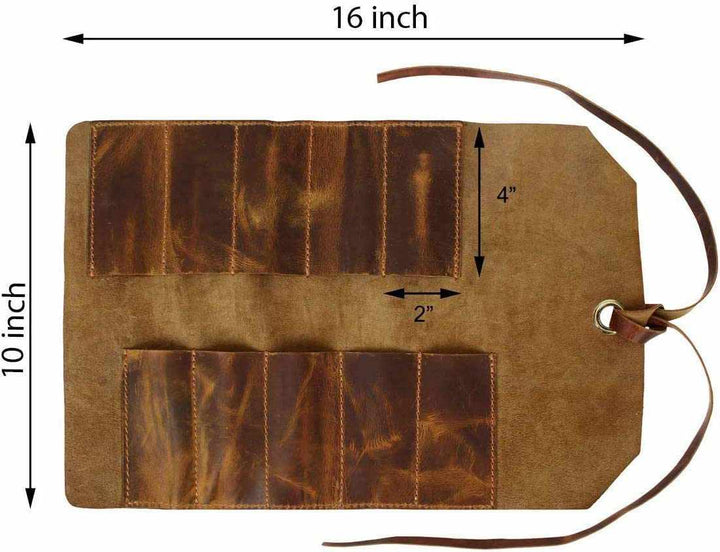 Leather Tool Roll Up Tool Kit Pouch - Leather Tools/Cutlery / Stationery/Pen/Pencil Pouch Wrench Roll/Chisel Bag (Brown) For School / College/Office/Work/Artist-Tuzech store