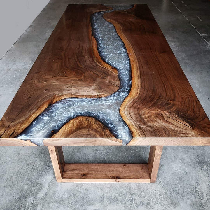 Personalized LARGE EPOXY TABLE, Resin Dining Table For 2 , 4 , 6, 8 River Dining Table Top, Wood Epoxy Coffee Table Top, Living Room Table Top-Tuzech store