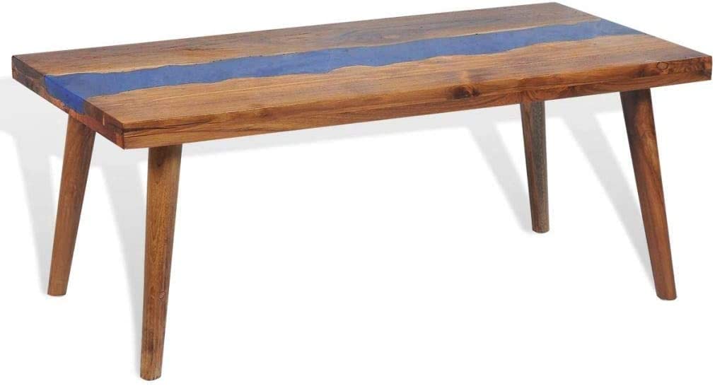 TUZECH Coffee Table Teak Wood Resin End Side Table for Home Office Living Room Home Furniture Decor (39.4x19.7x15.7)-Tuzech store