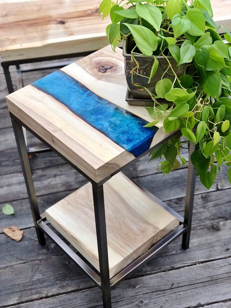 TUZECH Epoxy Resin Coffee Table River Live Edge Resin Art Coffee and Side Table Set (48x24x22 Inches)-Tuzech store
