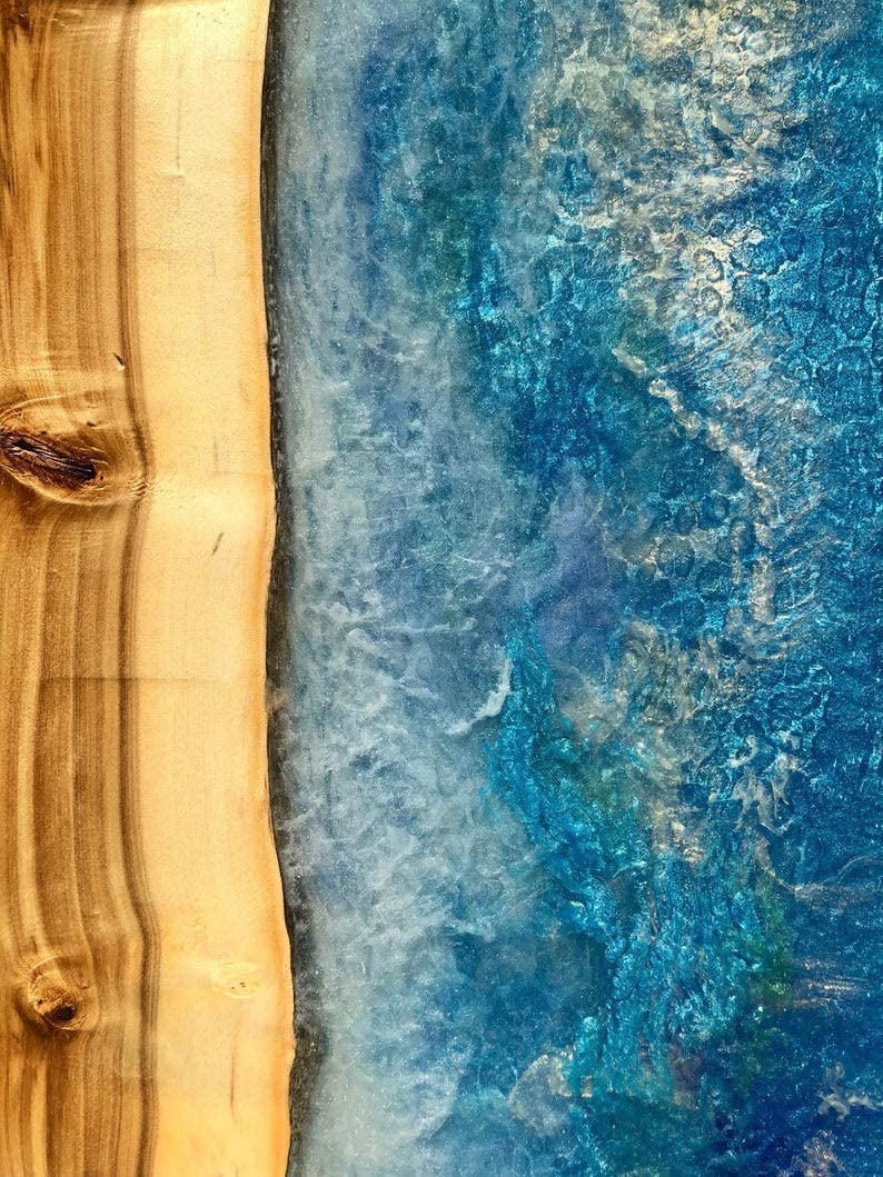 TUZECH Epoxy Resin Coffee Table River Live Edge Resin Art Coffee and Side Table Set (48x24x22 Inches)-Tuzech store