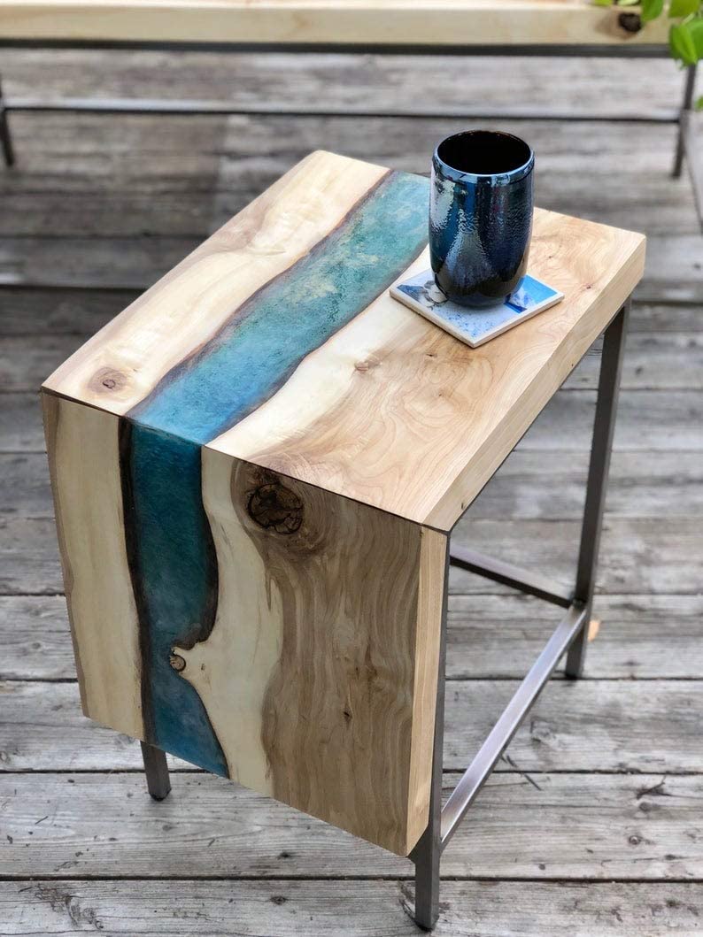 TUZECH Epoxy Resin Coffee Table River Live Edge Resin Art Coffee and Side Table Set (48x24x22 Inches)-Tuzech store
