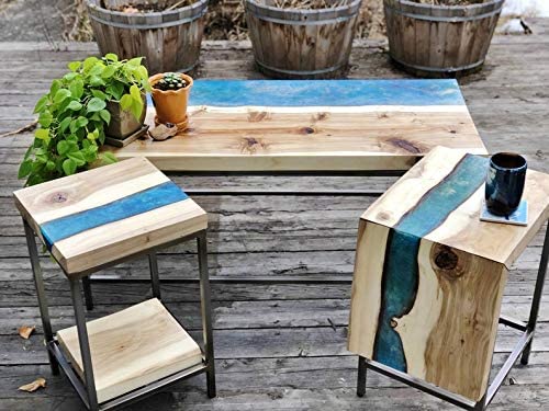 TUZECH Epoxy Resin Coffee Table River Live Edge Resin Art Coffee and Side Table Set (48x24x22 Inches)-Tuzech store