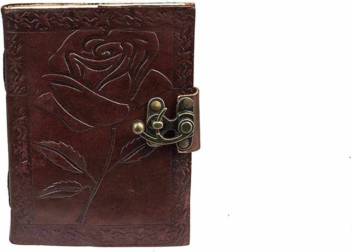 TUZECH Genuine House Leather Journal Notebook Vintage Style Diary with Engraved Rose Brown (7 Inches)-Tuzech store