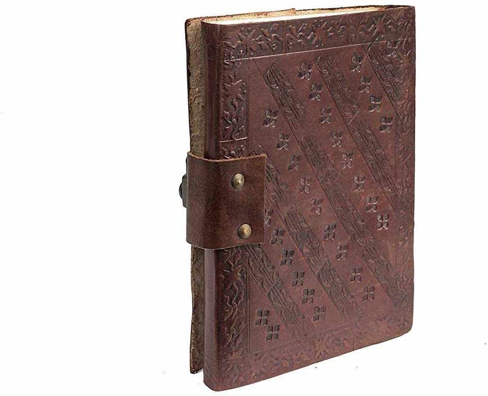 TUZECH Genuine House Leather Journal Notebook Vintage Style Diary with Engraved Rose Brown (7 Inches)-Tuzech store