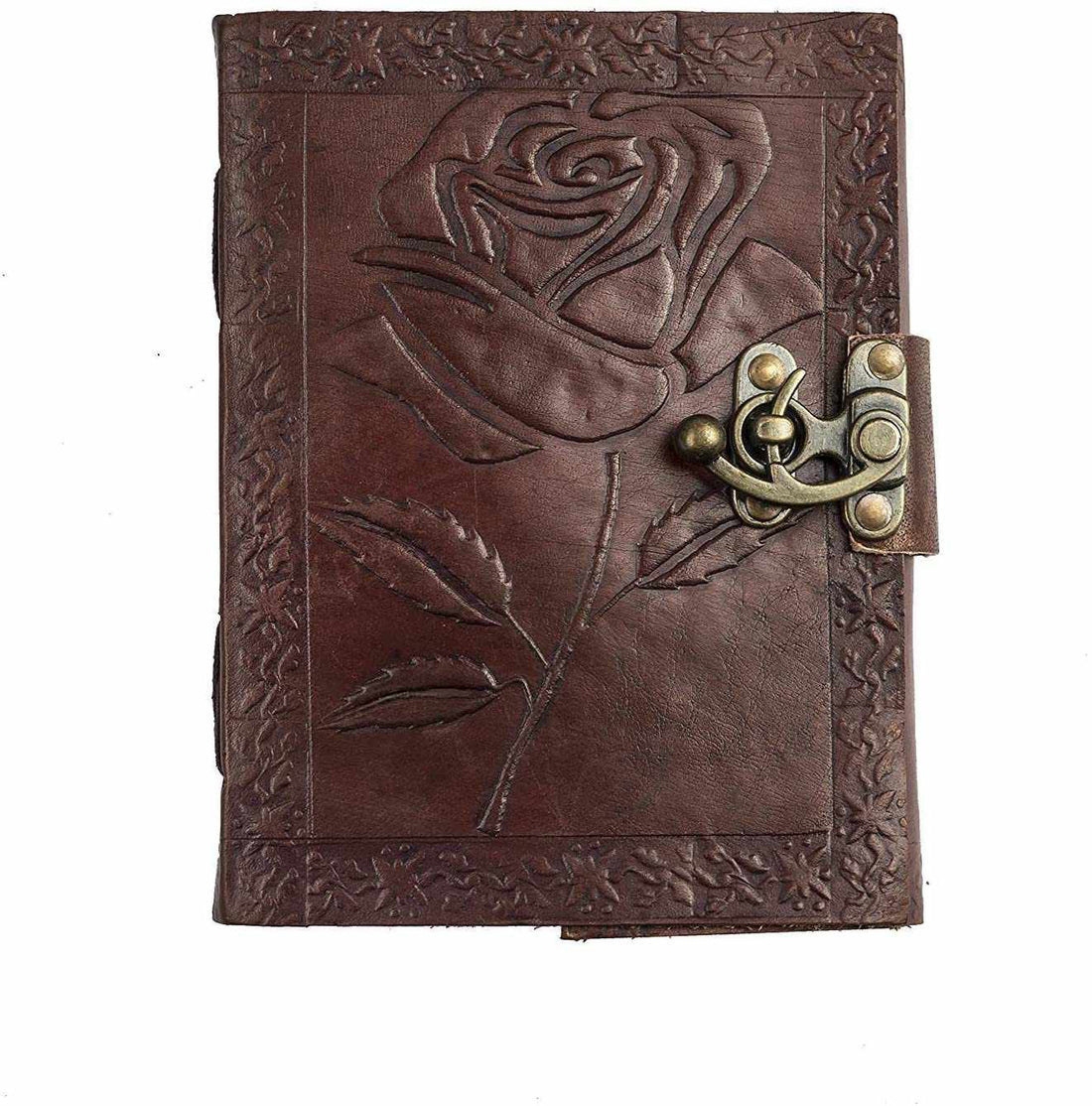 TUZECH Genuine House Leather Journal Notebook Vintage Style Diary with Engraved Rose Brown (7 Inches)-Tuzech store
