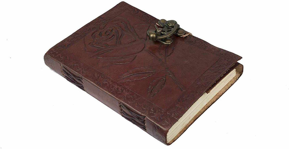 TUZECH Genuine House Leather Journal Notebook Vintage Style Diary with Engraved Rose Brown (7 Inches)-Tuzech store