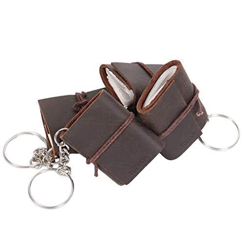 TUZECH Handmade Leather Mini Key Chain Diary Notebook Blank Unlined Diary for Office||Artist|| Architect||Restaurants Vintage Journal for Men and Women - 2 Inches (Dark Brown)-Tuzech store