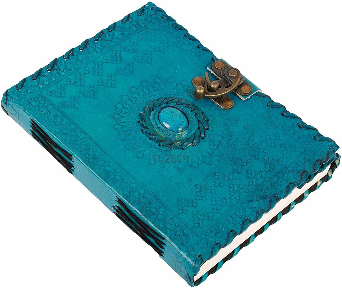 TUZECH Handmade Office Home Daily Use, Poem Writing Beautiful Pure Leather Luck Stone Bound Journal/Diary with C-Lock for Men and Women 8 Inches-Tuzech store