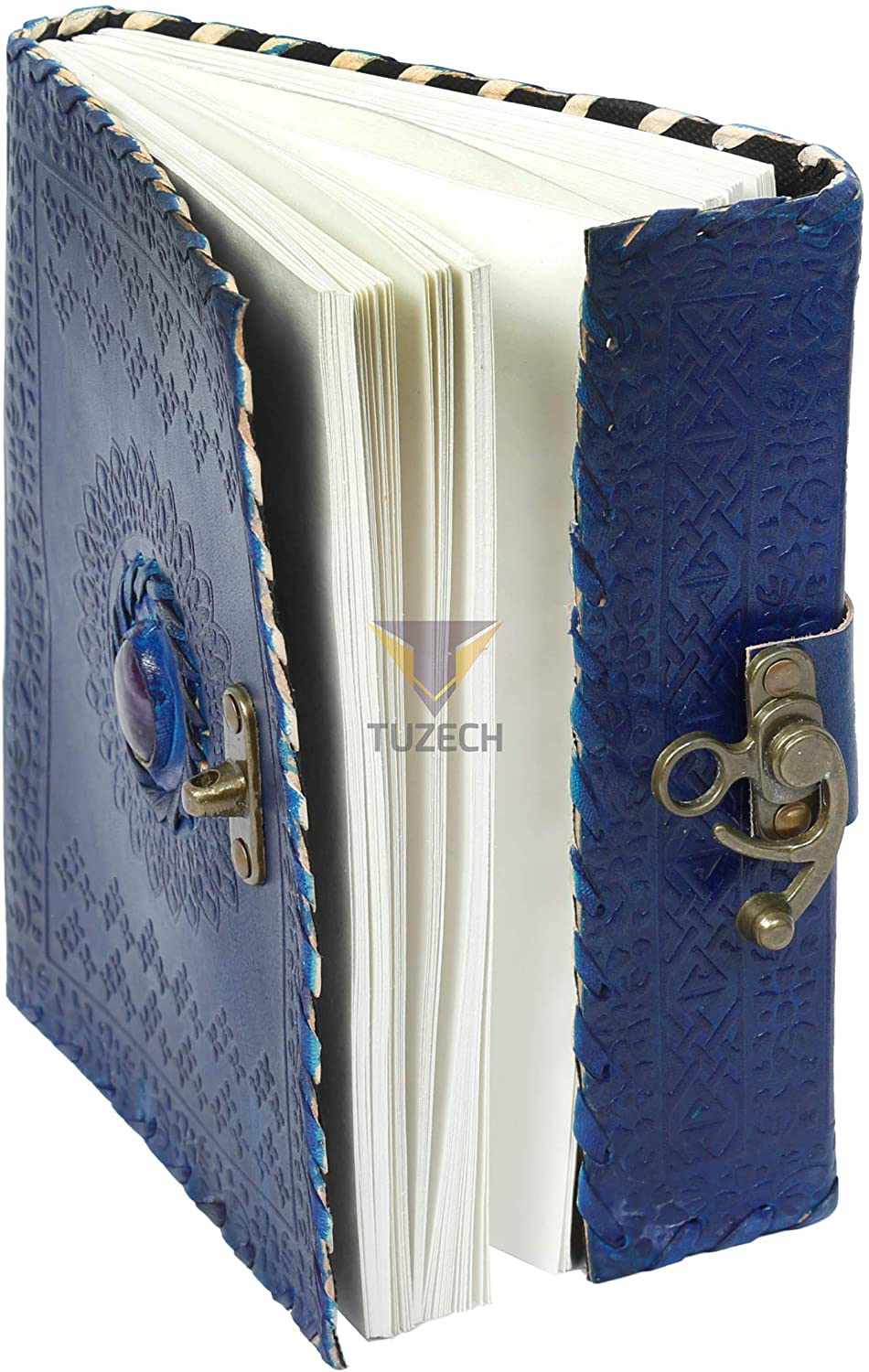 TUZECH Handmade Office Home Daily Use, Poem Writing Beautiful Pure Leather Luck Stone Bound Journal/Diary with C-Lock for Men and Women 8 Inches-Tuzech store