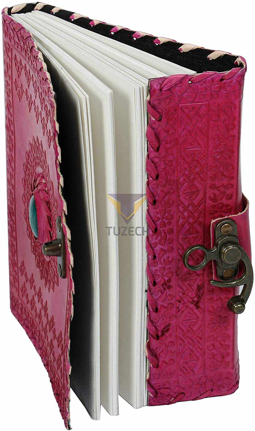TUZECH Handmade Office Home Daily Use, Poem Writing Beautiful Pure Leather Luck Stone Bound Journal/Diary with C-Lock for Men and Women 8 Inches-Tuzech store