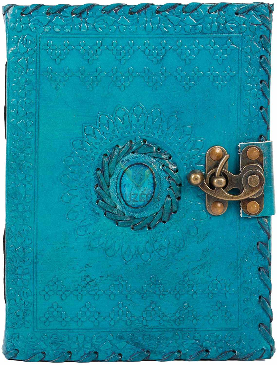 TUZECH Handmade Office Home Daily Use, Poem Writing Beautiful Pure Leather Luck Stone Bound Journal/Diary with C-Lock for Men and Women 8 Inches-Tuzech store