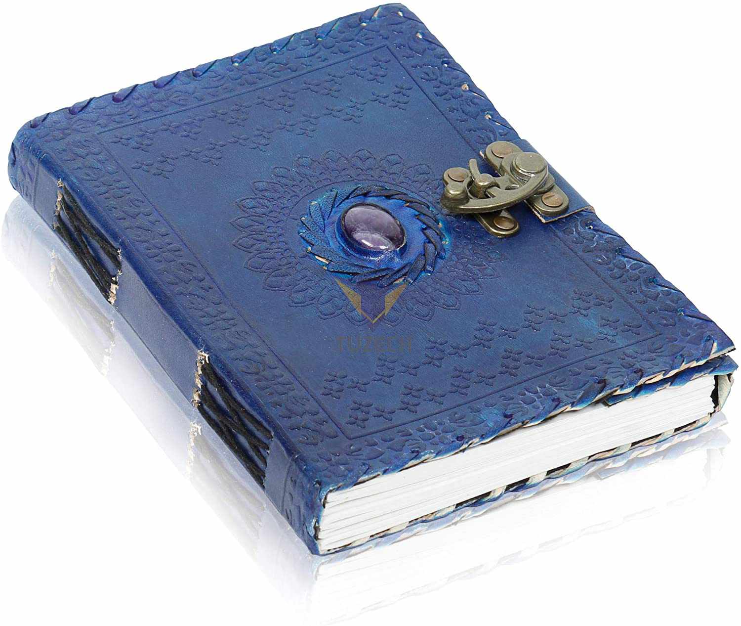 TUZECH Handmade Office Home Daily Use, Poem Writing Beautiful Pure Leather Luck Stone Bound Journal/Diary with C-Lock for Men and Women 8 Inches-Tuzech store
