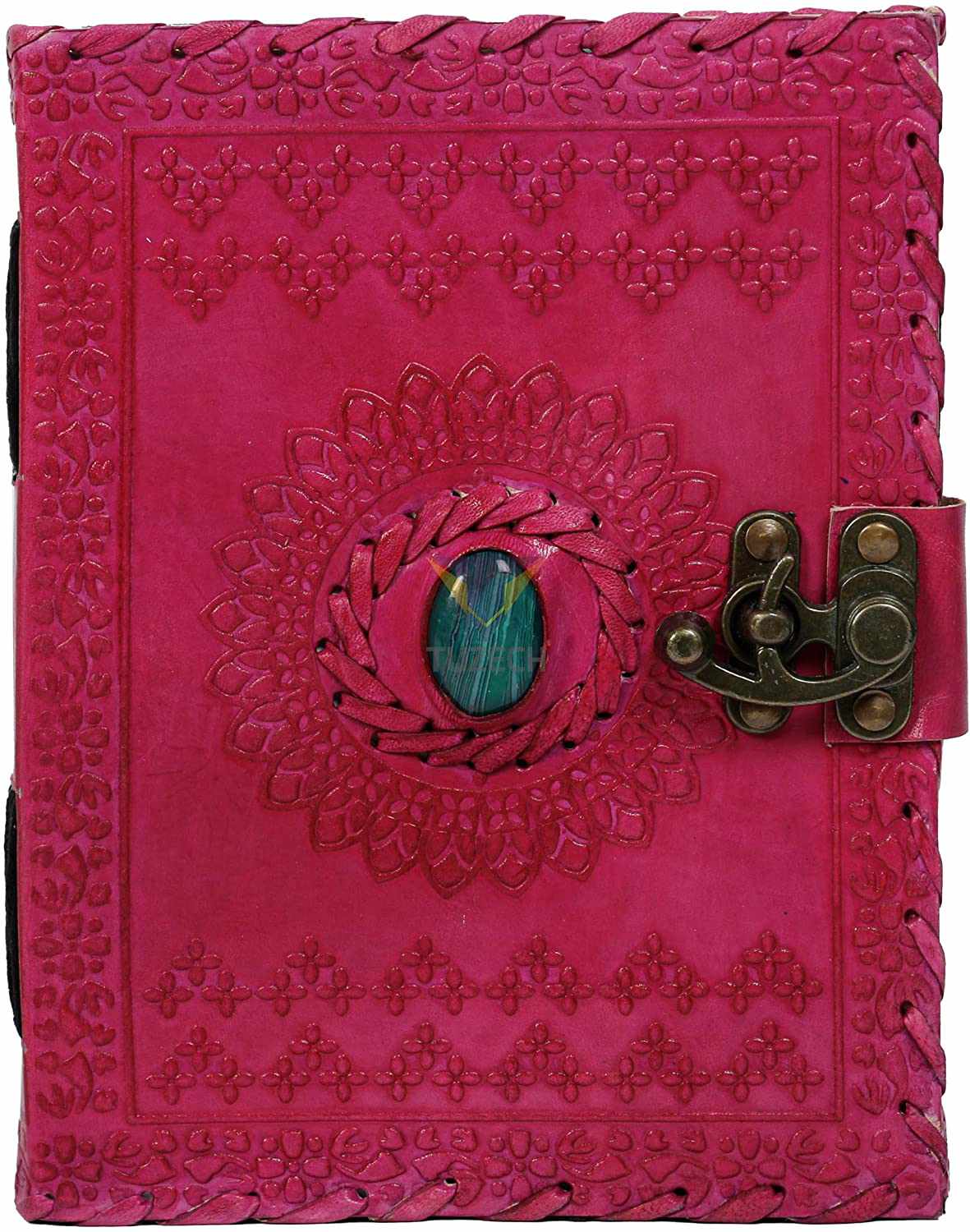 TUZECH Handmade Office Home Daily Use, Poem Writing Beautiful Pure Leather Luck Stone Bound Journal/Diary with C-Lock for Men and Women 8 Inches-Tuzech store