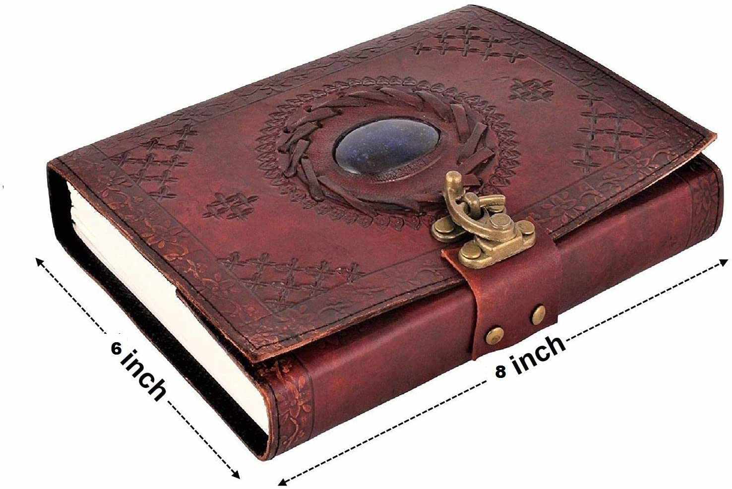 TUZECH Handmade Office Home Daily Use, Poem Writing Beautiful Pure Leather Luck Stone Bound Journal/Diary with C-Lock for Men and Women 8 Inches-Tuzech store