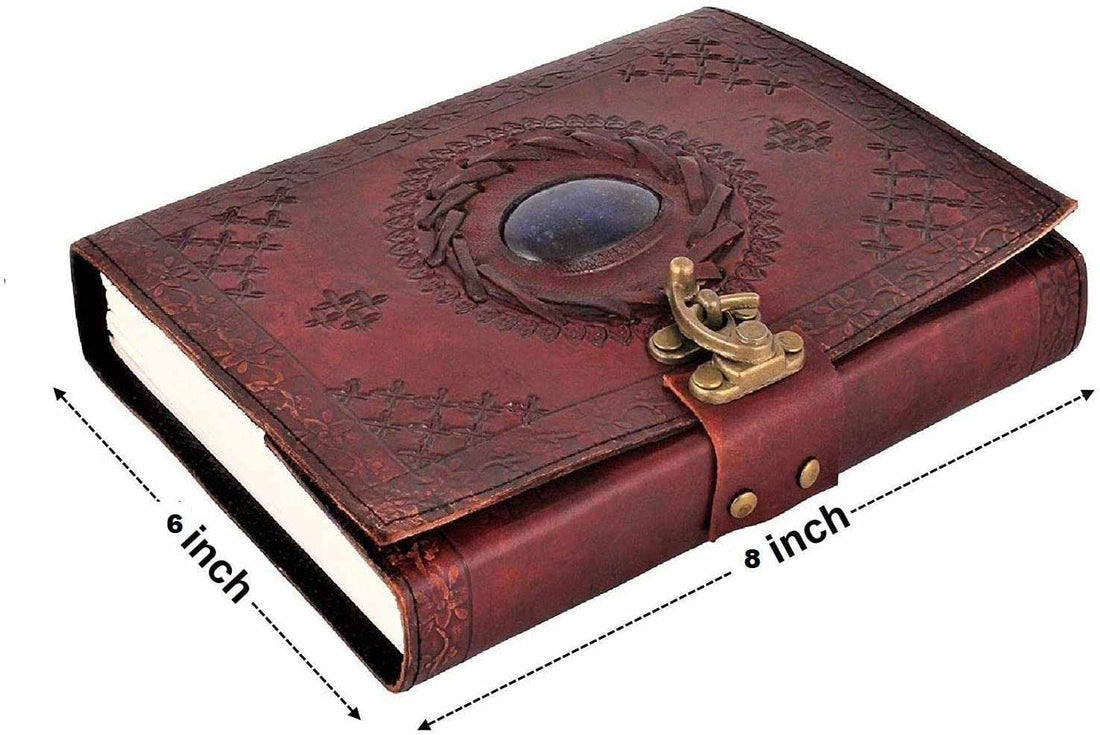 TUZECH Handmade Office Home Daily Use, Poem Writing Beautiful Pure Leather Luck Stone Bound Journal/Diary with C-Lock for Men and Women 8 Inches-Tuzech store