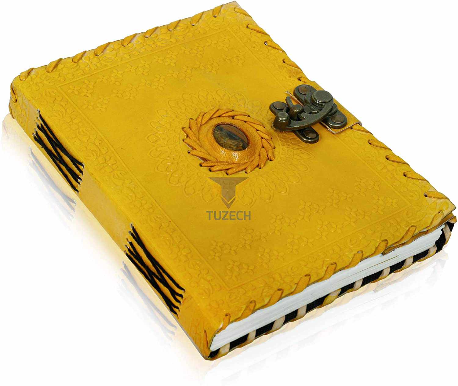 TUZECH Handmade Office Home Daily Use, Poem Writing Beautiful Pure Leather Luck Stone Bound Journal/Diary with C-Lock for Men and Women 8 Inches-Tuzech store