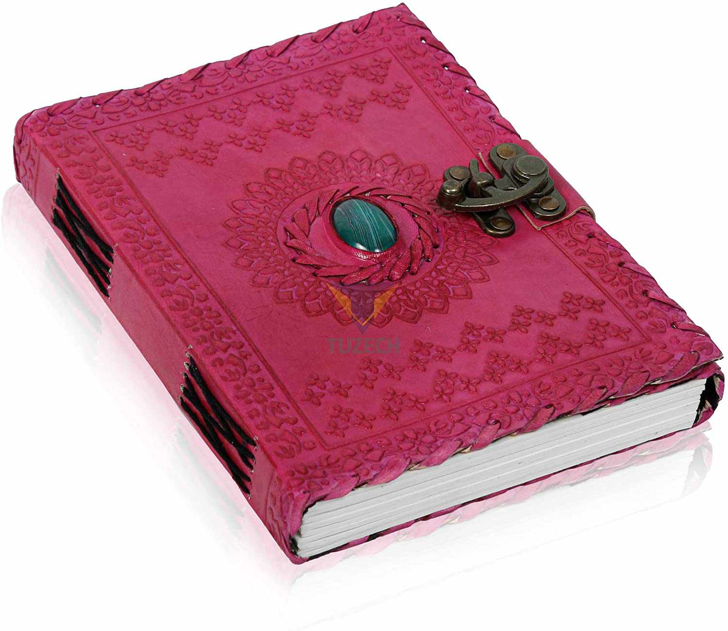 TUZECH Handmade Office Home Daily Use, Poem Writing Beautiful Pure Leather Luck Stone Bound Journal/Diary with C-Lock for Men and Women 8 Inches-Tuzech store