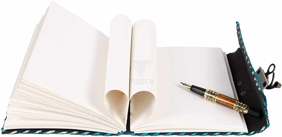 TUZECH Handmade Office Home Daily Use, Poem Writing Beautiful Pure Leather Luck Stone Bound Journal/Diary with C-Lock for Men and Women 8 Inches-Tuzech store