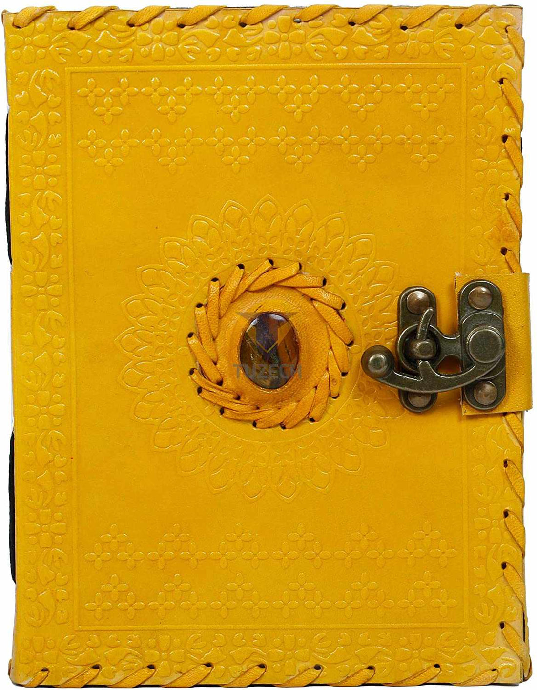 TUZECH Handmade Office Home Daily Use, Poem Writing Beautiful Pure Leather Luck Stone Bound Journal/Diary with C-Lock for Men and Women 8 Inches-Tuzech store