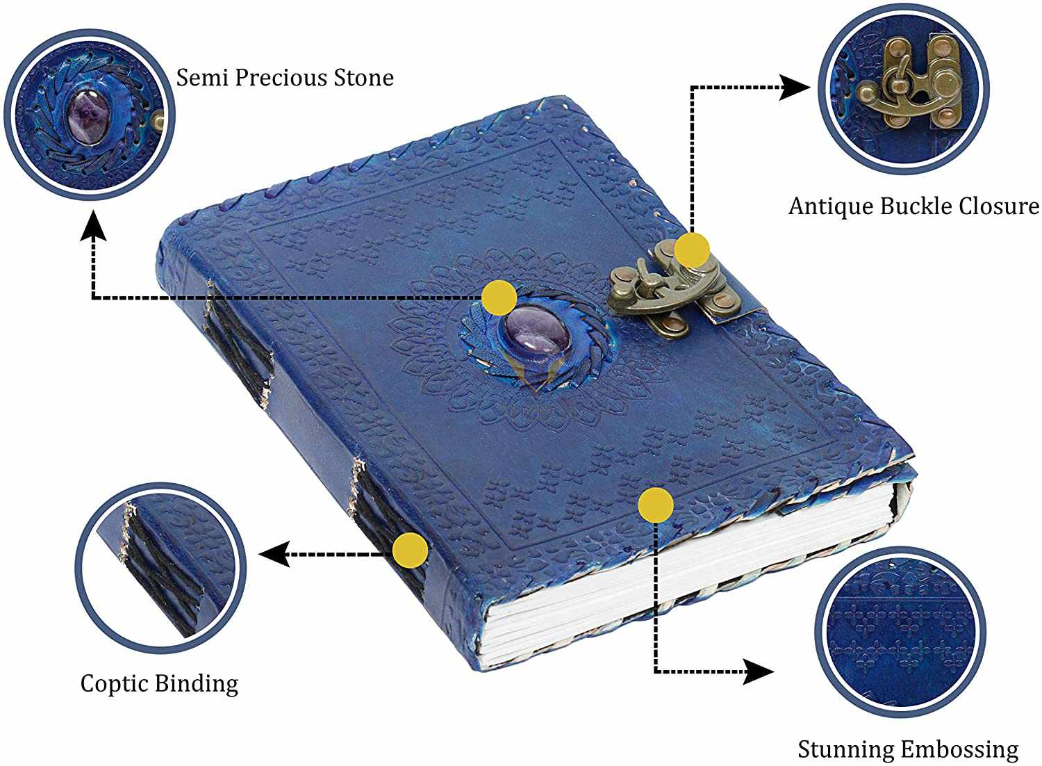 TUZECH Handmade Office Home Daily Use, Poem Writing Beautiful Pure Leather Luck Stone Bound Journal/Diary with C-Lock for Men and Women 8 Inches-Tuzech store