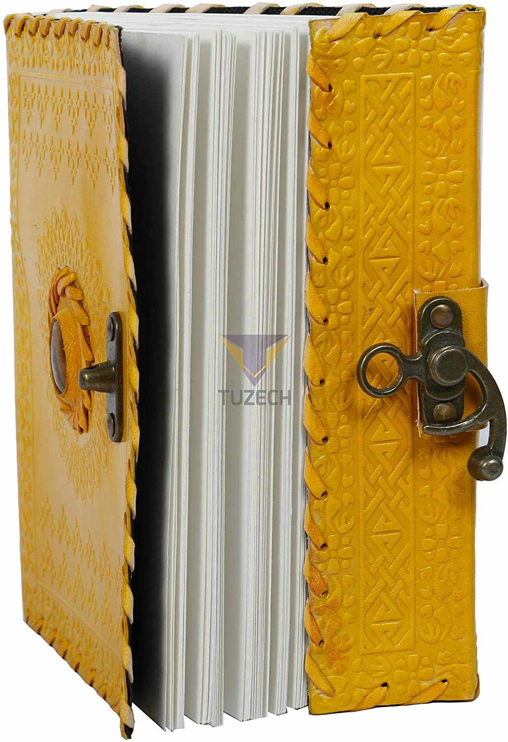 TUZECH Handmade Office Home Daily Use, Poem Writing Beautiful Pure Leather Luck Stone Bound Journal/Diary with C-Lock for Men and Women 8 Inches-Tuzech store