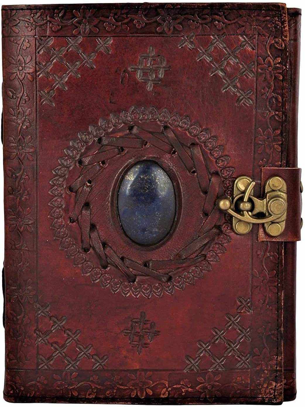 TUZECH Handmade Office Home Daily Use, Poem Writing Beautiful Pure Leather Luck Stone Bound Journal/Diary with C-Lock for Men and Women 8 Inches-Tuzech store